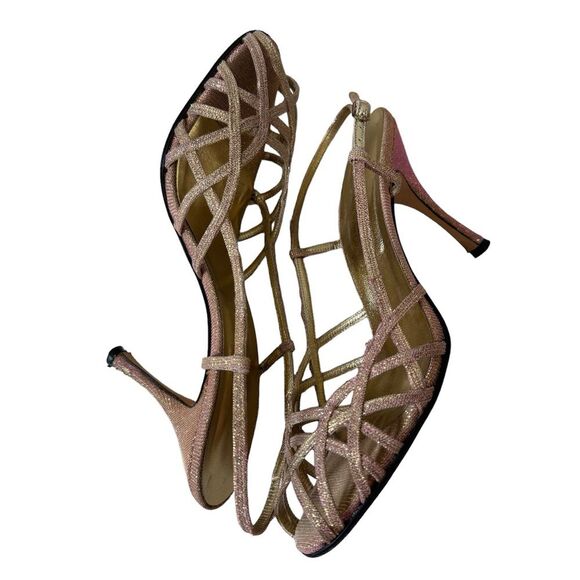 Dolce & Gabbana Iridescent Metallic Gold and Pink Strappy Heels Size 38 1/2 - Picture 2 of 10